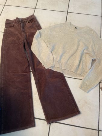 H&M Set Hose Cord Gr.34 braun Pullover beige Gr. XS