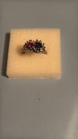 Ring Weissgold 18 Karat, 1 Rubin, 1 Saphir, 14 Brillanten