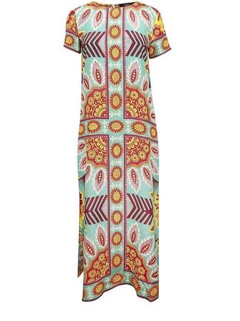 Max Mara Weekend Kleid RONCOLO Seide blaugrün orange Gr 42