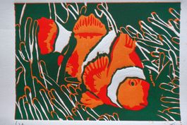 Lars von Arb, Original Linolschnitt, Nr. IV/V, Anemonenfisch