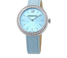 Swarovski Uhr Damen Swiss Made blau Lederband Zirkonia guter