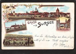 #Lithografie Gruss aus Sursee , gel. 1901