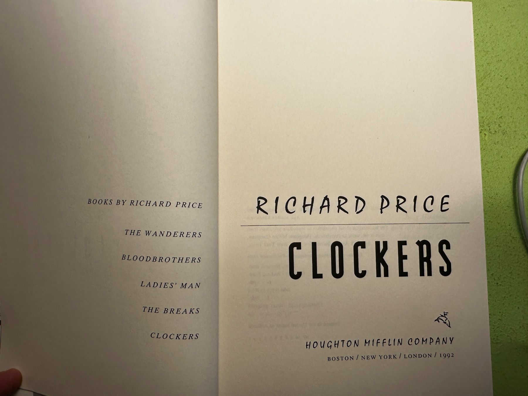 Libri: Richard Price: Clockers. A novel. – Usato da Zürich venduto da allp 4