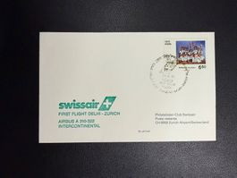Swissair Erstflugbrief Delhi-Zürich 1991