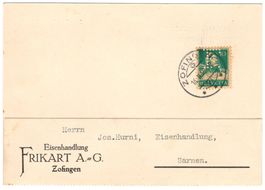 Perfin F. auf Firmenpostkarte von ZOFINGEN nach SARNEN
