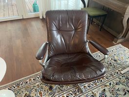 2 Strässle Ledersessel Gentillia dunkelbraun mit Metallfuss