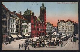 Basel, Strassenbahn am Marktplatz mit Ra