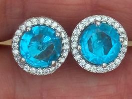 Luxus Elegante Zirkonia Ohrstecker Farbe: Silber/ Turkis
