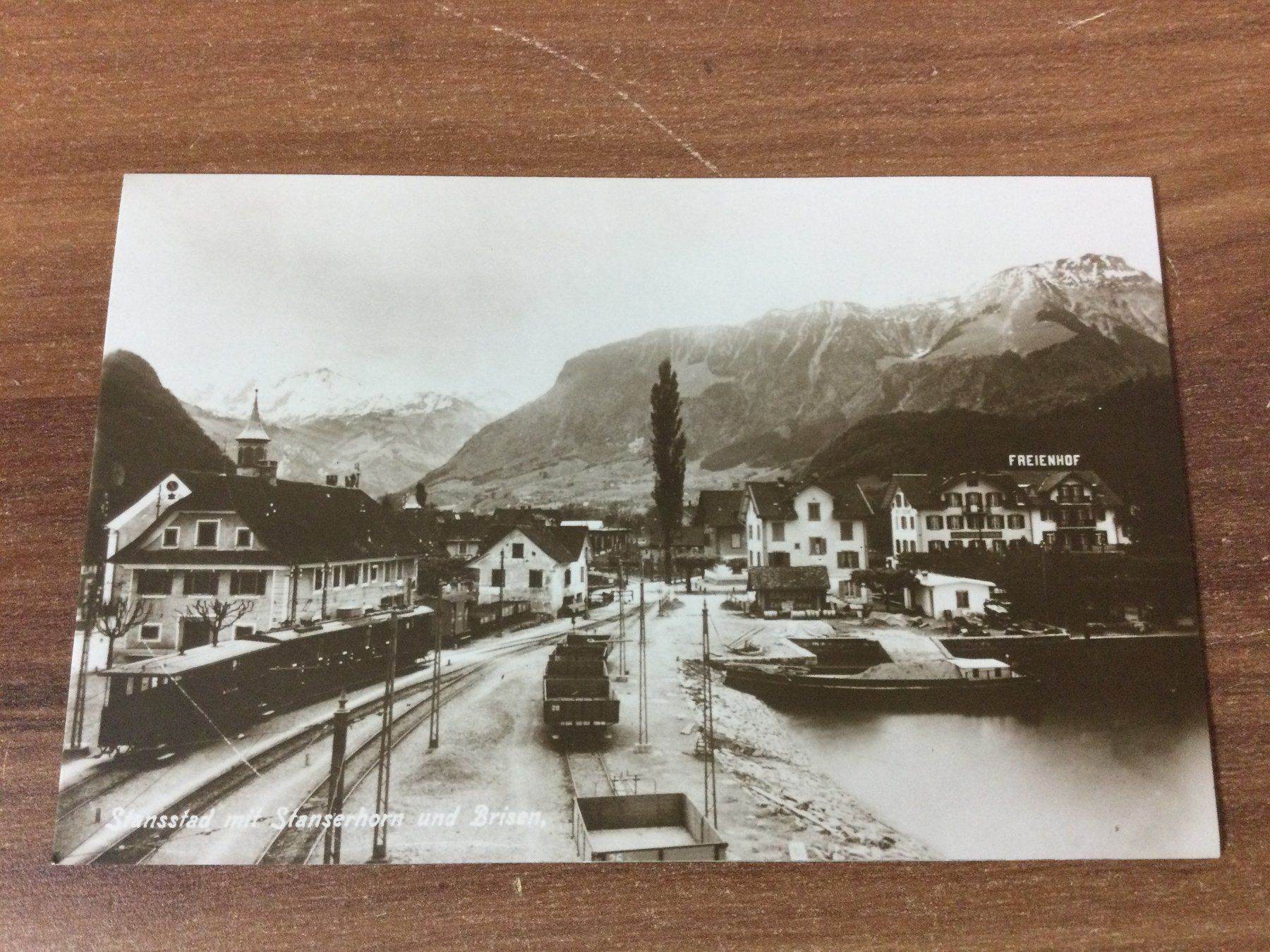 Cartes postales: Antike Ansichtskarte Stansstad mit Stanserhorn und Brisen – D'occasion à Wangen SZ par kuriosum12