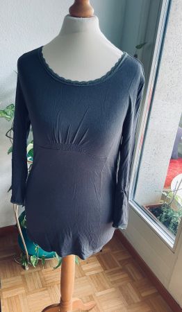 Romantique top BOHEMIA gris bleu avec dentelle t. M