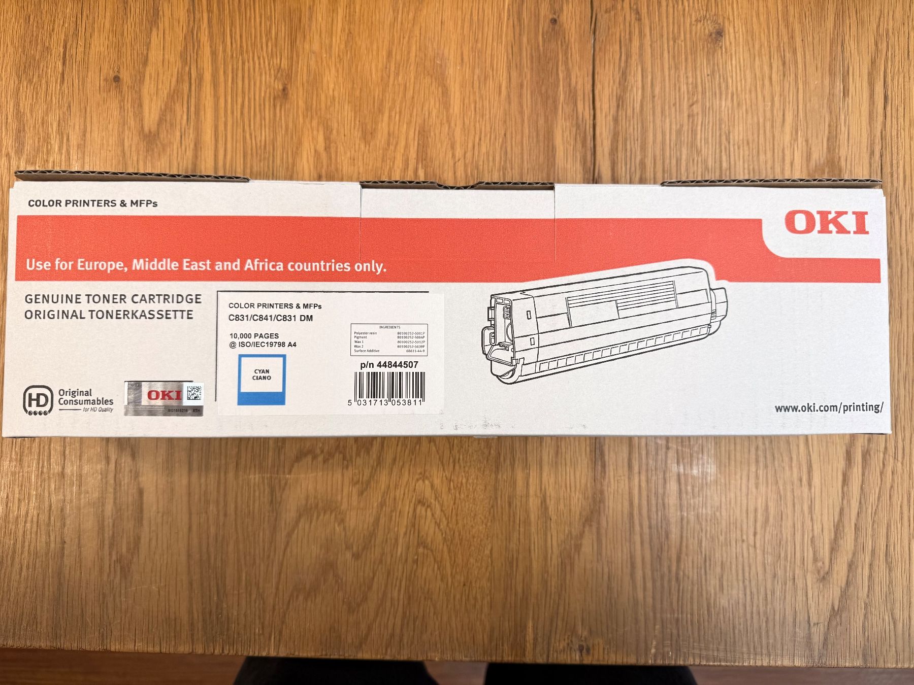 Oki Cartucce per stampanti & toner: Oki Toner Cyan p/n 44844507 C831/C841 – Nuovo e nell'imballaggio originale da Wil SG venduto da gianon