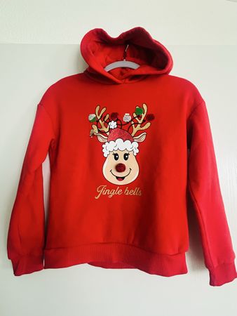 Weihnachtspullover mit Kapuze rot Rentier Motiv Grösse M