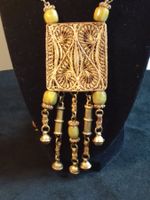 Vintage Glas/Filigree Halskette Collier Messing