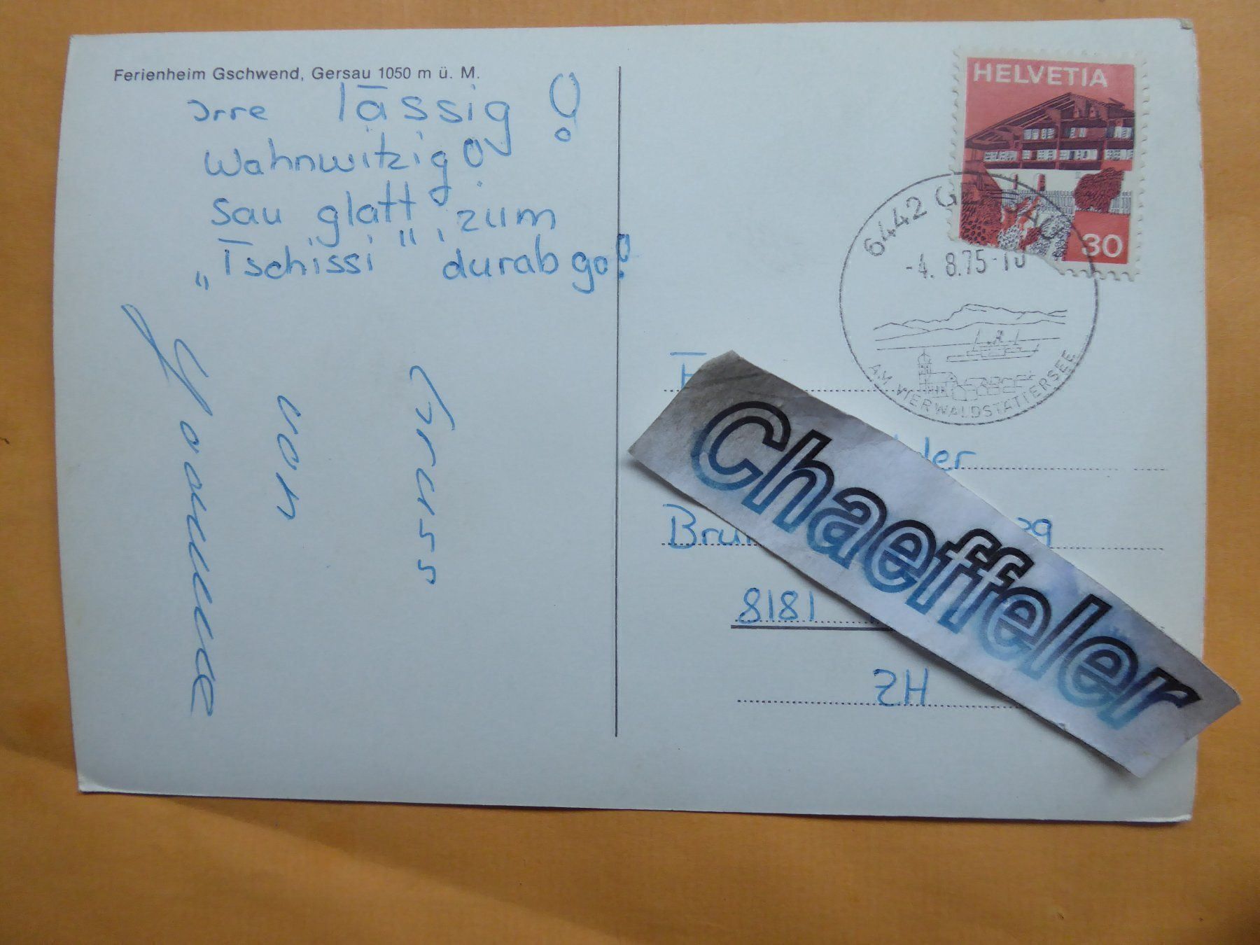 Cartoline postali: 1975  Ferienheim Gschwend, Gersau – Usato da Zürich venduto da Chaeffeler 1