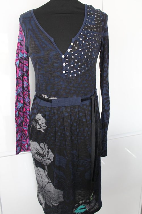 Desigual Robe Femmes TAILLE S Beige/Noir Jersey Coeur Imprimé 37V2891