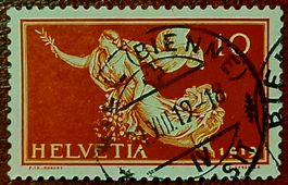 Timbre suisse  Friedensgöttin Pax 1919 oblitéré Bienne