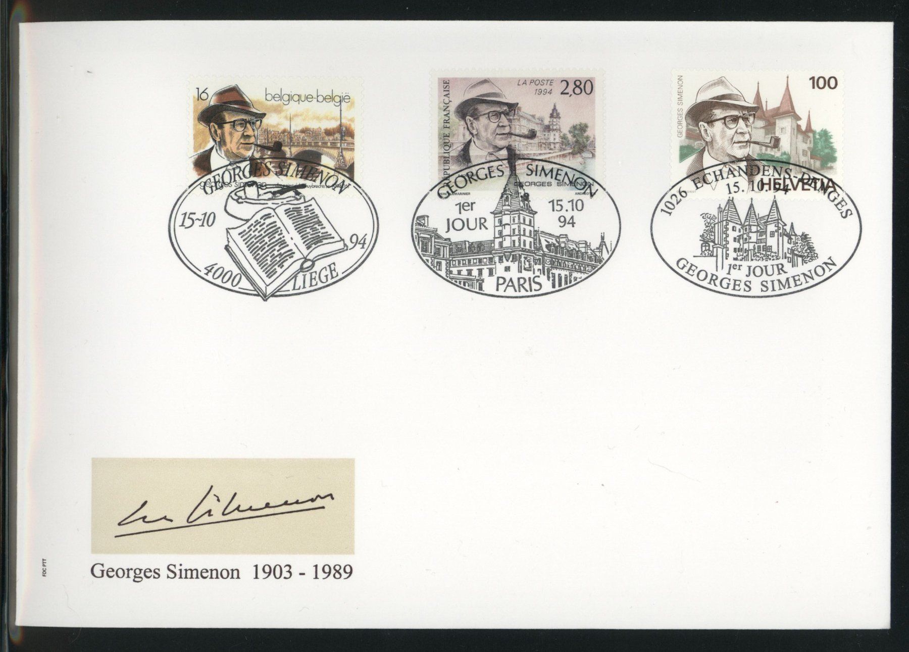 Tutti i francobolli: 1994, FDC, Gemeinschaftsausgabe CH/B/F, Grossformat E6 – Usato da Willisau venduto da Vollstempel