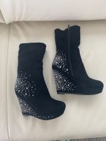 RARITÄT - Damenstiefeletten mit Ziersteinen, schwarz, Gr. 38