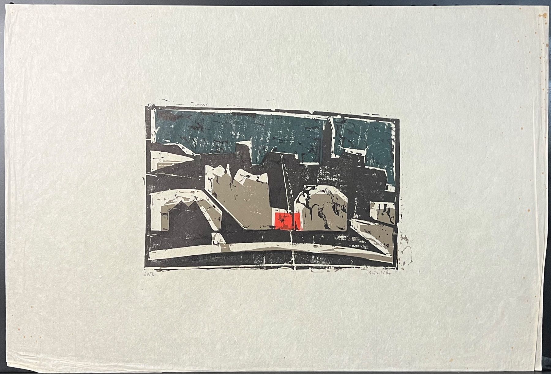 Xilografie: Jean Bünter. Landschaft, 1960. Holzschnitt, – Usato da Zumikon venduto da tesoro8853
