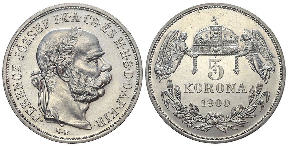 Tutti le monete: Ungarn, 5 Kronen 1900, Nachprägung mit UP – Usato da Chiasso venduto da Novamarketing