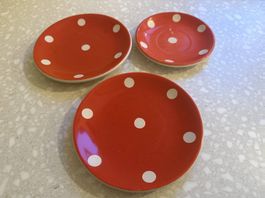 Vintage, Dessertteller rot-weisse Tupfen Mid Century