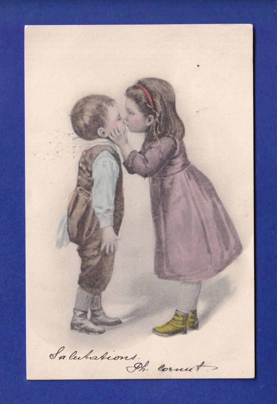 Cartoline postali: ENFANT - Joli petit couple - Baiser – Usato da Pully venduto da nicecards-shop