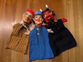 Kasperlifiguren Handpuppen alt vintage 3 Stk