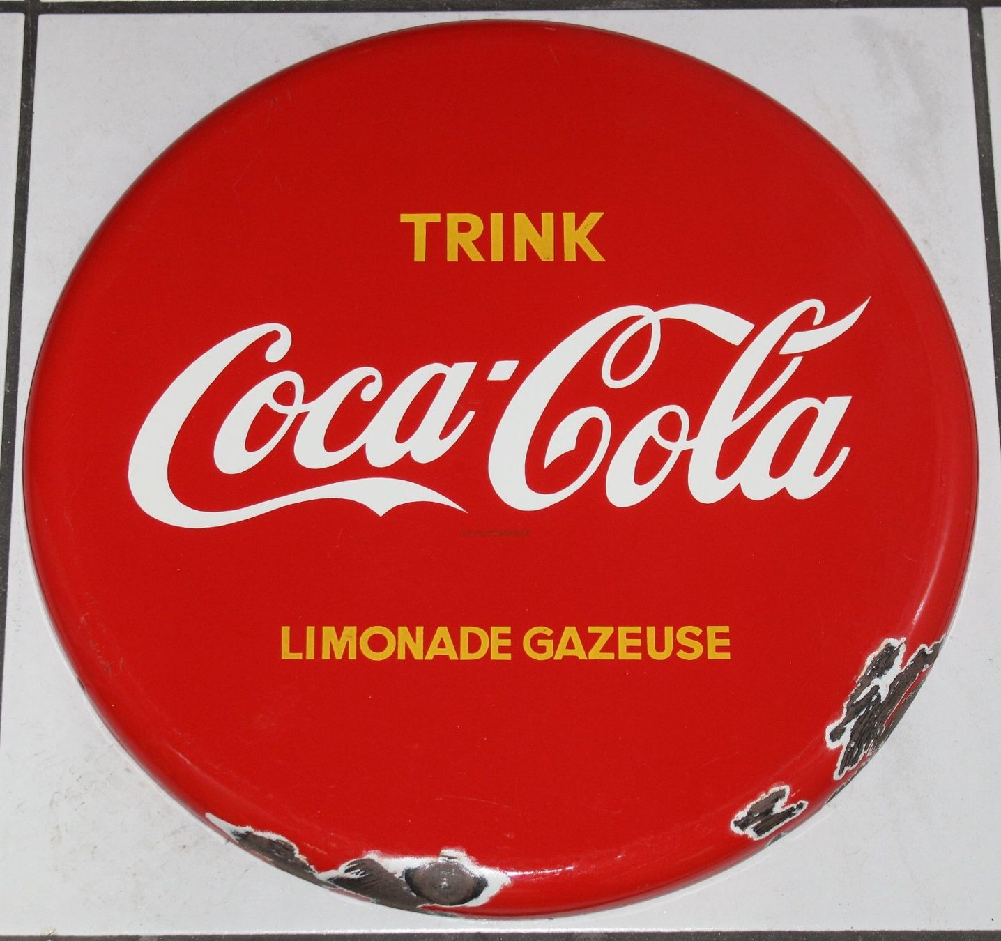 Coca-Cola Insegne: Coca Cola Trink Limonade Emailschild 50s – Usato da Lüchingen venduto da Aw67