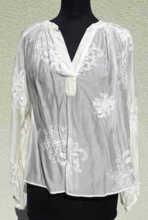 H&M Bluse Tunika weiss Blumen transparent Gr. S Lyocell
