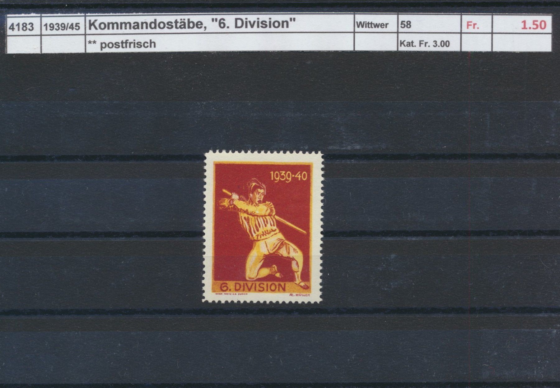 Tutti i francobolli: 1939/45 Kommandostäbe, "6. Division", ** postfrisch – Nuovo (secondo la descrizione) da Winterthur venduto da Zupogeru