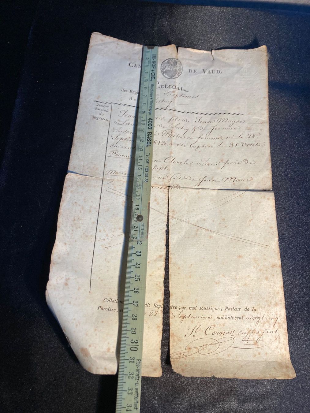 Documents: Document Extrait baptême Lavanchy Lutry 1813 – D'occasion à St-Cierges par LeRegain 4