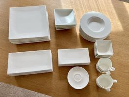 Geschirrset 48teilig in eleganter Eckform - weiss