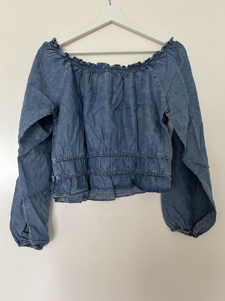 Camicette: Schulterfreie Bluse in Jeansoptik – Usato da Luzern venduto da leo_dp2d 2