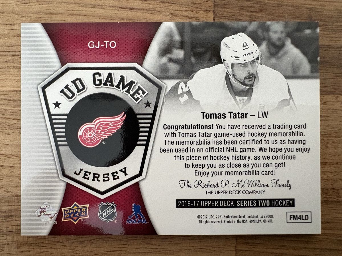 NHL Carte collezionabili: Game Jersey Card Tomas Tatar – Nuovo (secondo la descrizione) da Uttigen venduto da Brainbug 1