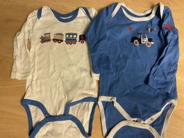 2 Baby Bodys Langarm blau weiss Gr. 74/80 neu