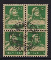 1921 Tellbrustbild 10 Rp. 4er-Block ⊞ gestempelt ʘ ZNr. 153