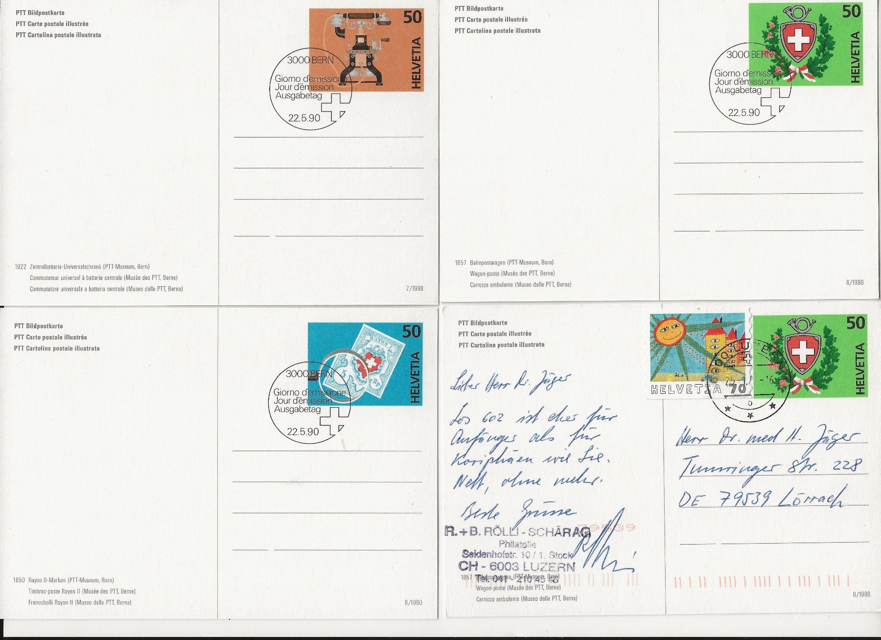 Cartoline postali: 4 x AK 1990 PTT Bildpostkarte – Usato da Greifensee venduto da 315WDO 1