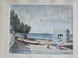 tolles Bild Gemälde Aquarell Strand Szene