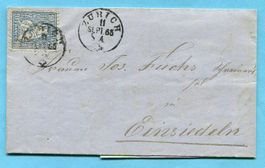 Faltbrief von Zürich nach Einsiedeln 1865
