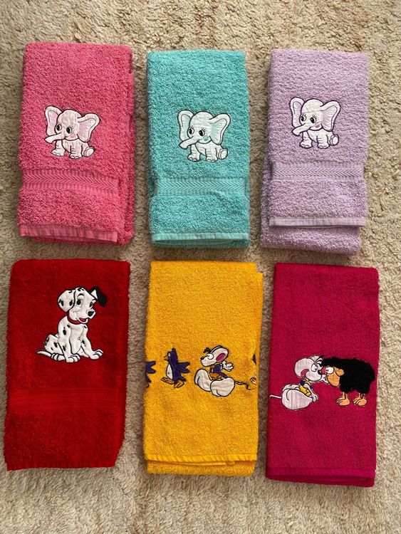 6 x FrotteeHandtücher für Kinder mit lustigen Motiven NEU ! Kaufen