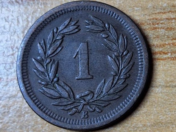 Tutti le monete: 1 Rappen 1877 - SELTEN! – Usato da Münchenstein venduto da purbach1 9