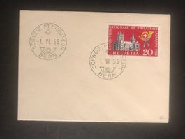Schweiz 1955 Brief 20Rp aus Lausanner-Block PTT-Museumst.