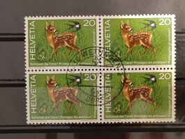 1976 Tierschutz Viererblock Vollstempel