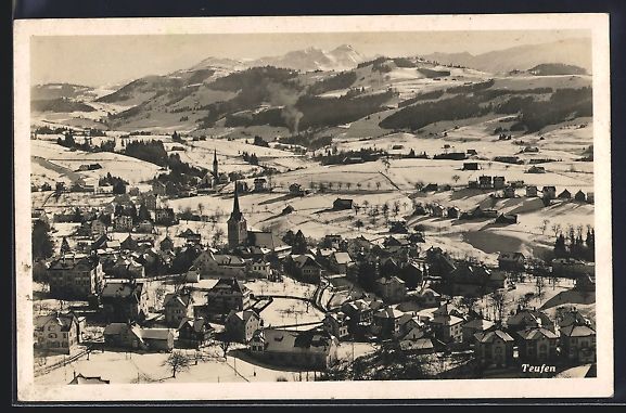 Cartoline postali: Teufen, Teilansicht mit Bergen im Schnee – Usato da Berlin venduto da bartko-reher