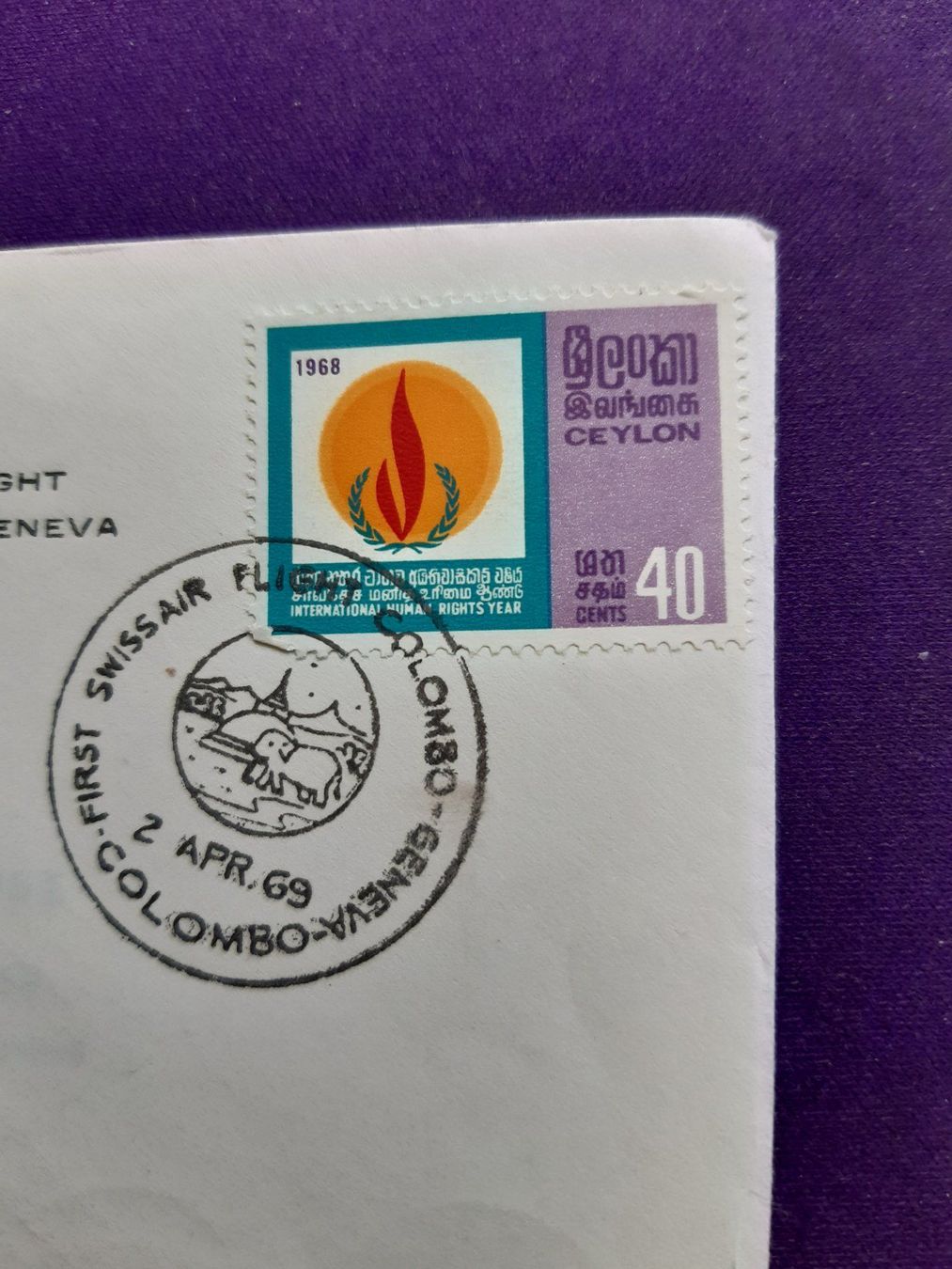 Tutti i francobolli: Erstflugbrief COLOMBO - GENEVA 2. April 1969 – Nuovo (secondo la descrizione) da Wangs venduto da weisstannen01 1