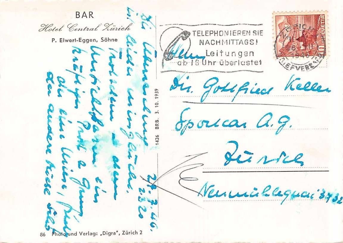 Ansichtskarten: Hotel CENTRAL, die BAR vor 80 Jahren – Gebraucht aus Lufingen von TopAnsichtskarten 1