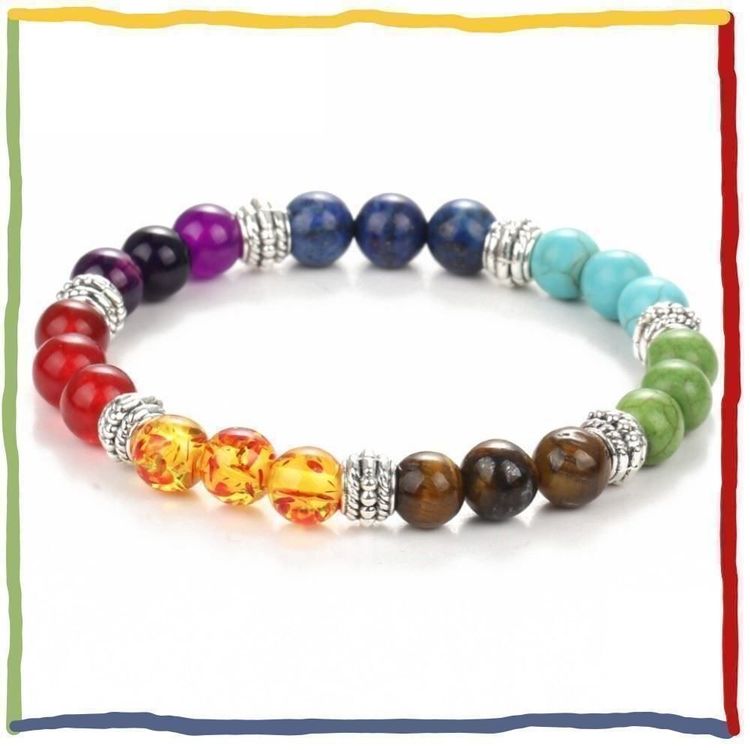 7 Chakra Armband Aus Natürlichen Edelsteinen – 8 Mm Perlen, Elastisch, Mit Geschenkverpackung
