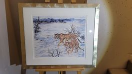 ** ERNI SIMONE, "Tiger im Schnee", Serigraphie **