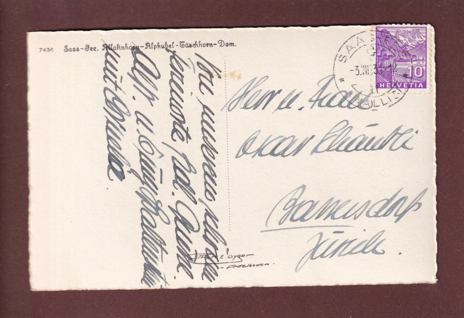 Cartoline postali: SAAS-FEE - 1931 E. Gyger – Usato da Pully venduto da nicecards 1