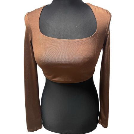NEW UNGETRAGEN  Crop Top Langarm Schoko Braun
